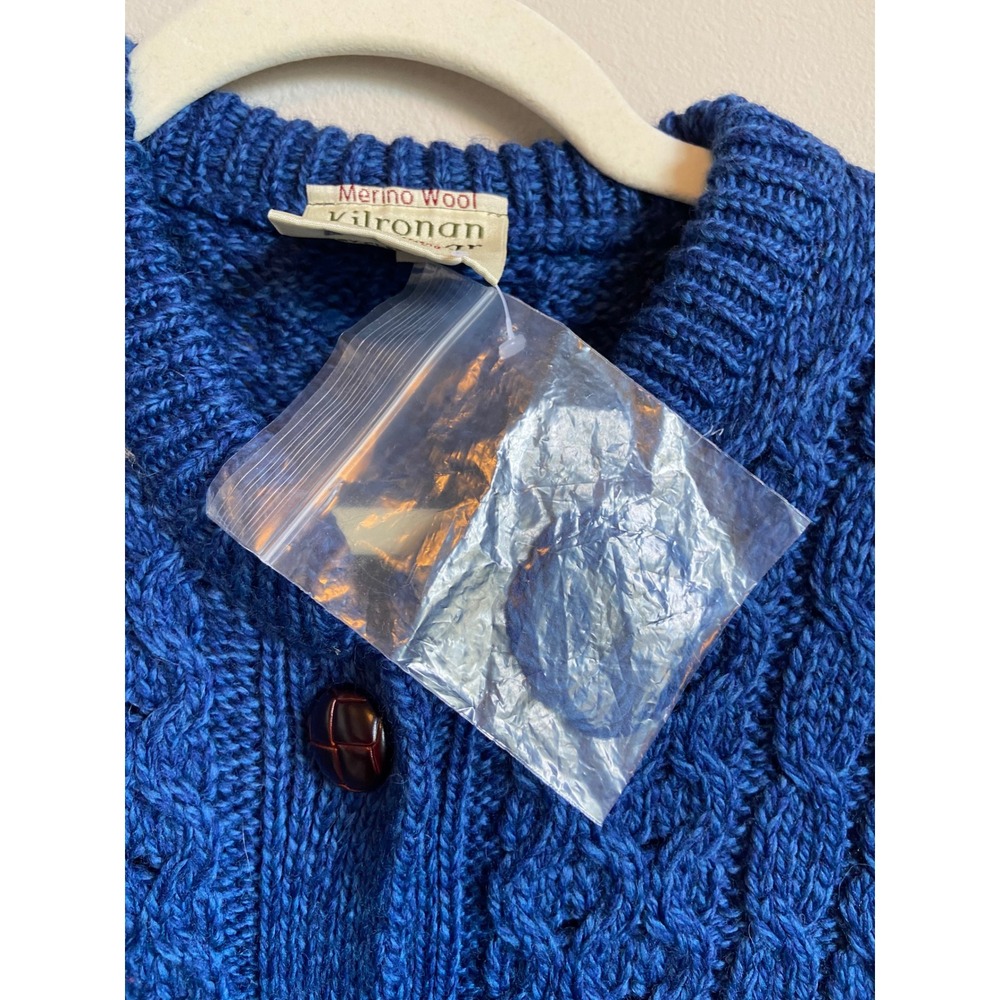 Kilronan Knitwear Merino Wool Cable Knit Cardigan Blue Ireland XL - Picture 4 of 7
